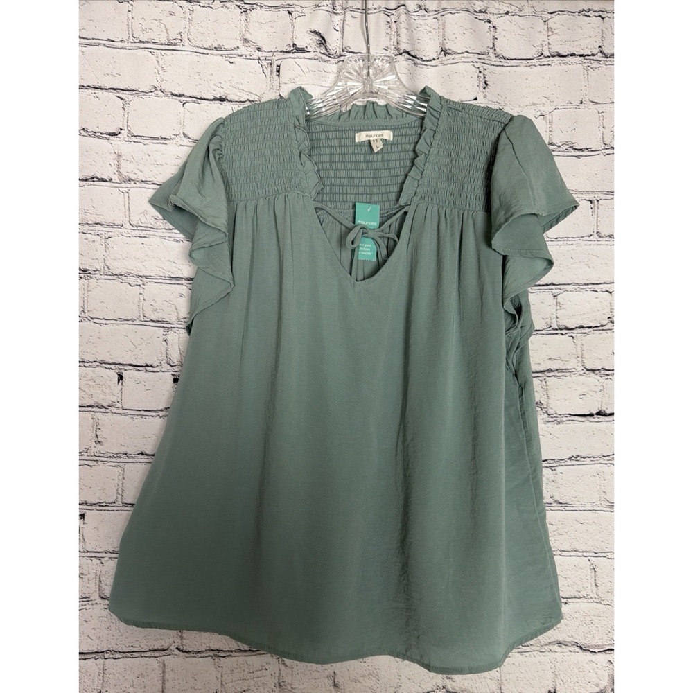 NWT Maurices L Smocked V-Neck Flutter Sleeve Blouse Top Peasant Boho Romantic